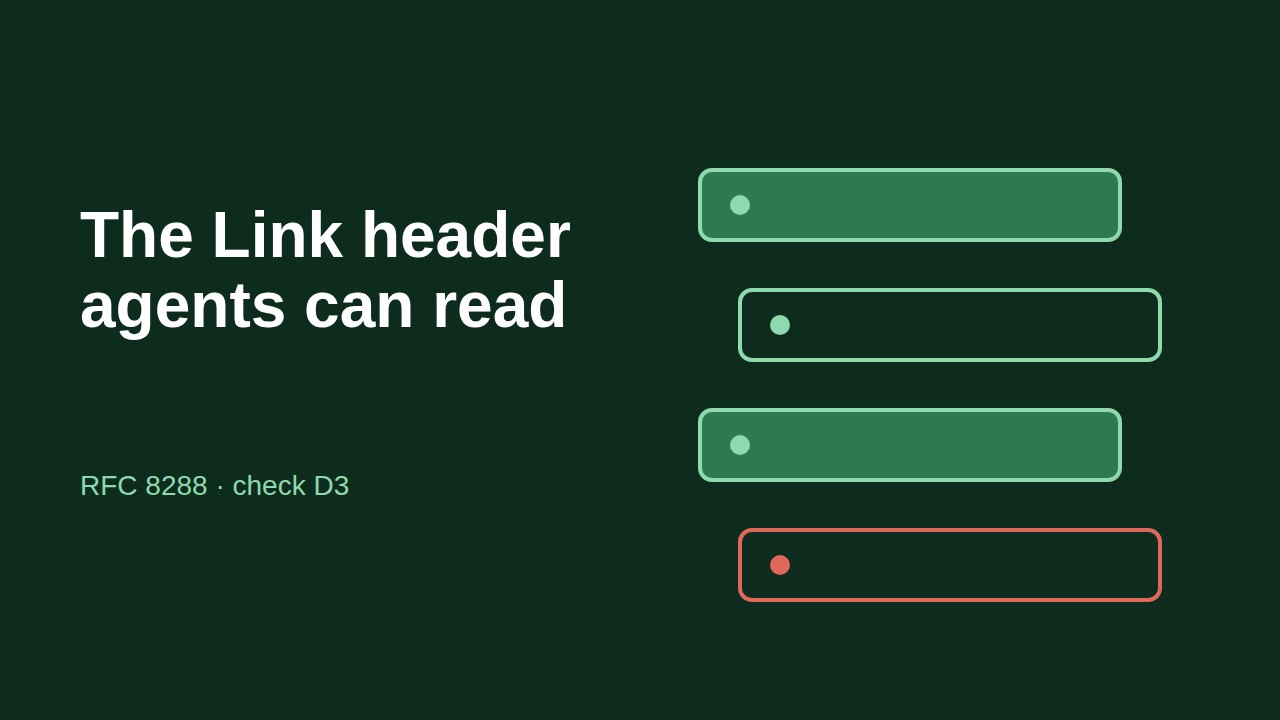 Dark green cover graphic with four stacked link bars, three mint and one coral, titled The Link header agents can read.