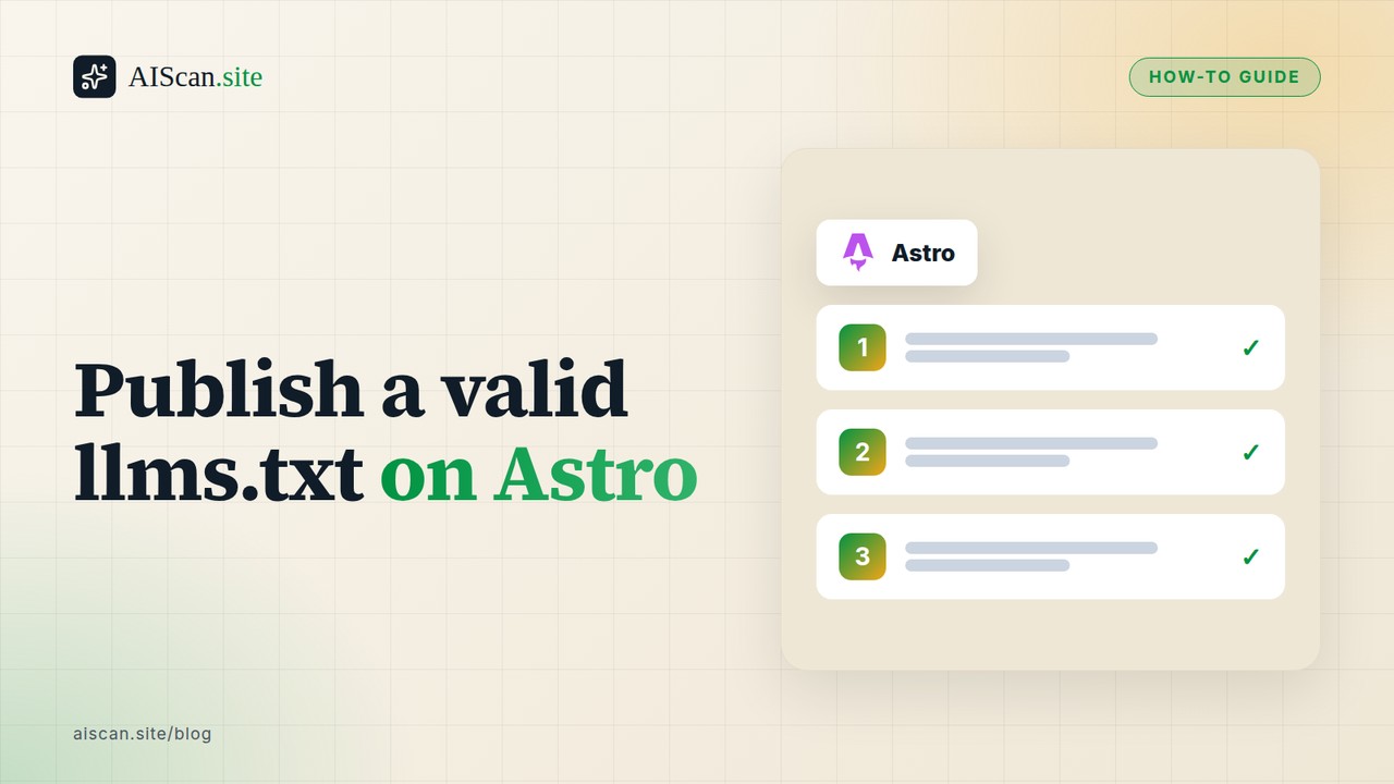 Publish a valid llms.txt on Astro, with the Astro logo — AIScan cover