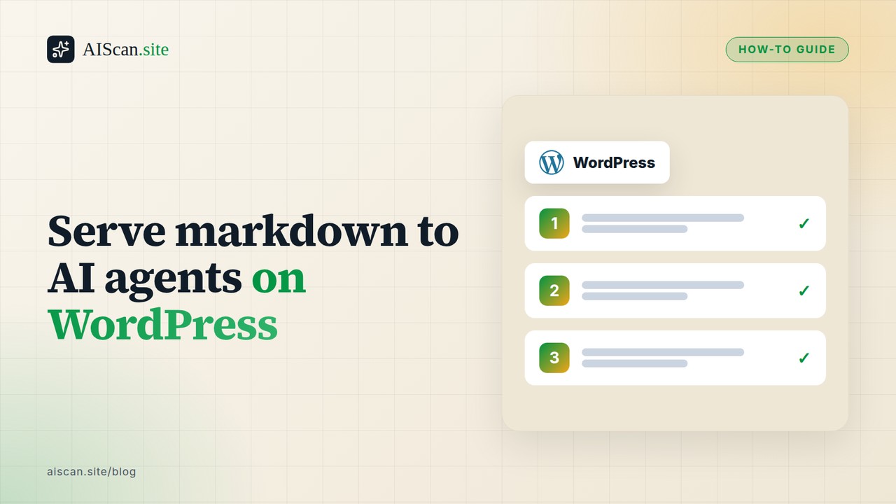Serve markdown to AI agents on WordPress, with the WordPress logo — AIScan cover